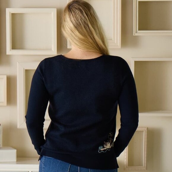 Astrologie Cat Ball of Yarn Pullover Intarsia Navy Blue Sweater size Large - Picture 12 of 12